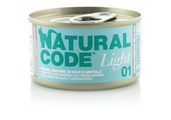 Alimento Umido Gatto – Natural Code 01 Light Tonno Bacche Di Gojl & Mirtilli