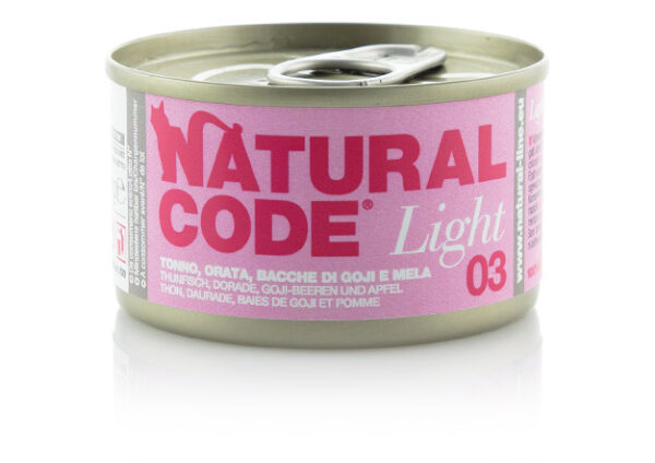Alimento Umido Gatto – Natural Code 03 Light Tonno Orata Bacche Di Gojl & Mela