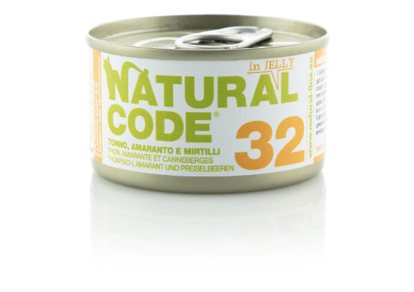 Alimento Umido Gatto – Natural Code 32 Tonno Amaranto E Mirtilli gr.85