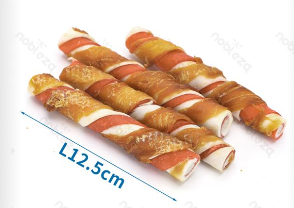 Snack & Gioco Per Cani - Nob Osso In Pelle  Bianco Rivestito Con Carne Essiccata gr.120  Pezzi 4