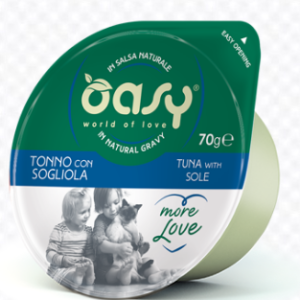 Alimento Umido Gatto – Oasy Coppetta In Salsa Naturale Tonno E Sogliola gr.70